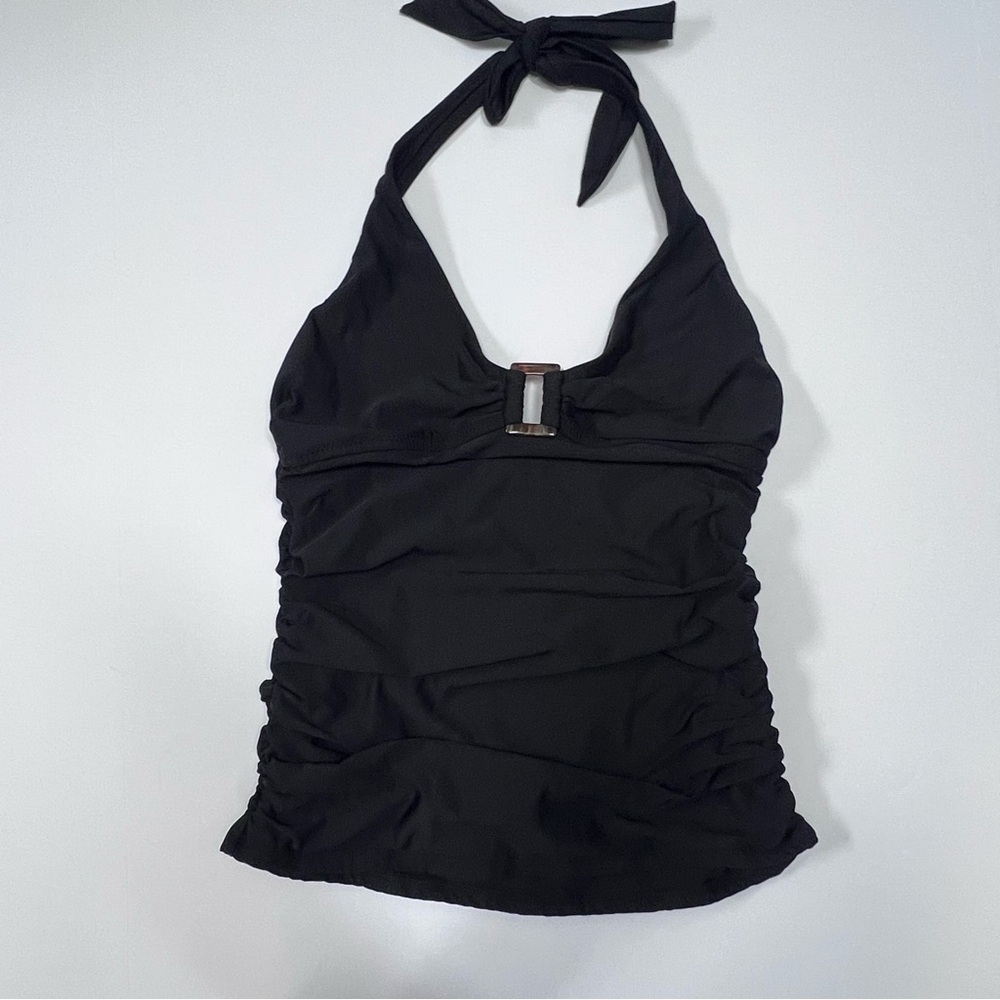 Helen Jon Black Halter Tankini Top Ruched Tummy Control Gold Hardware Size M
